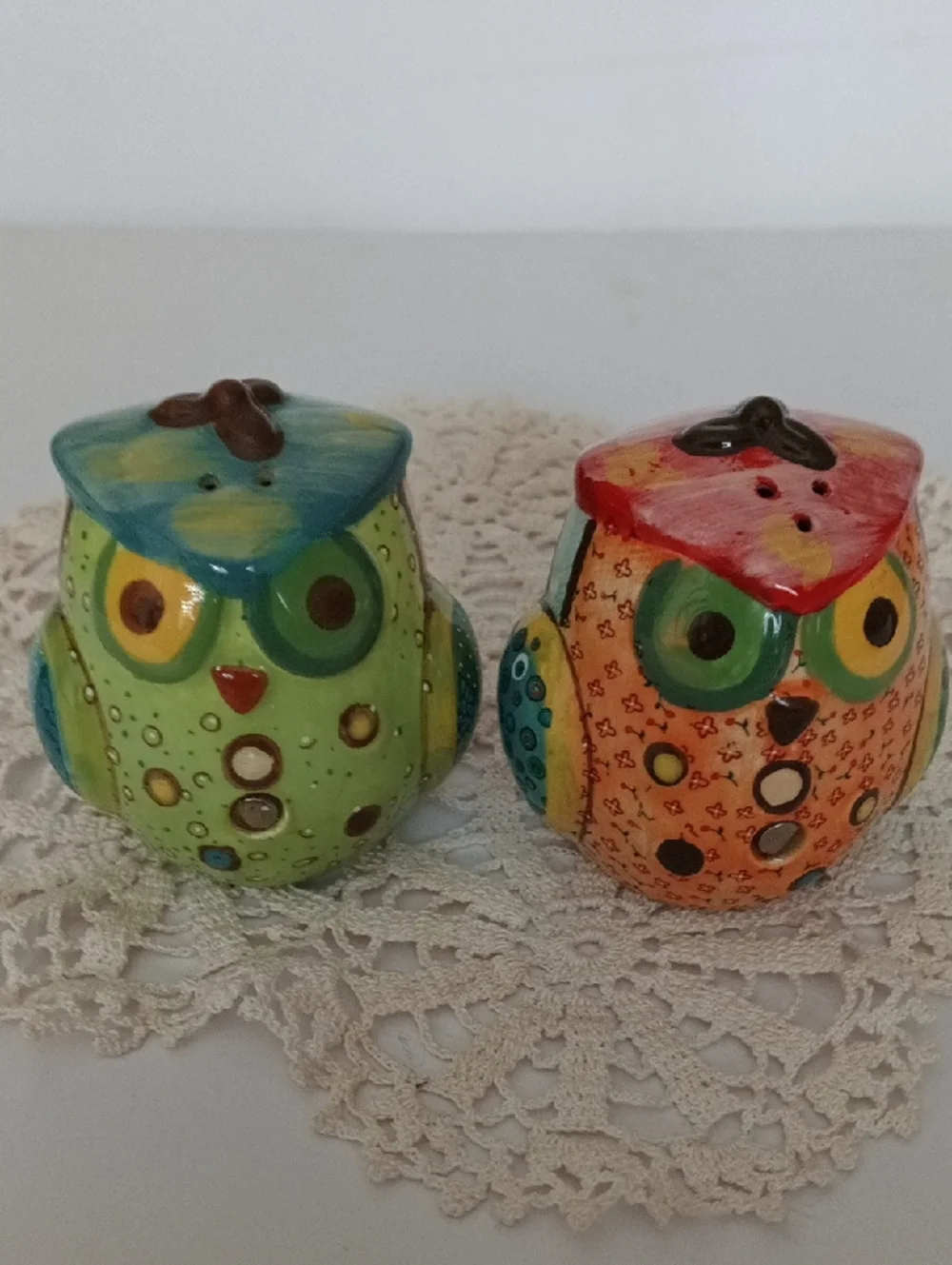 Decorative Owl Salt and Pepper Shaker Set - Green & Orange